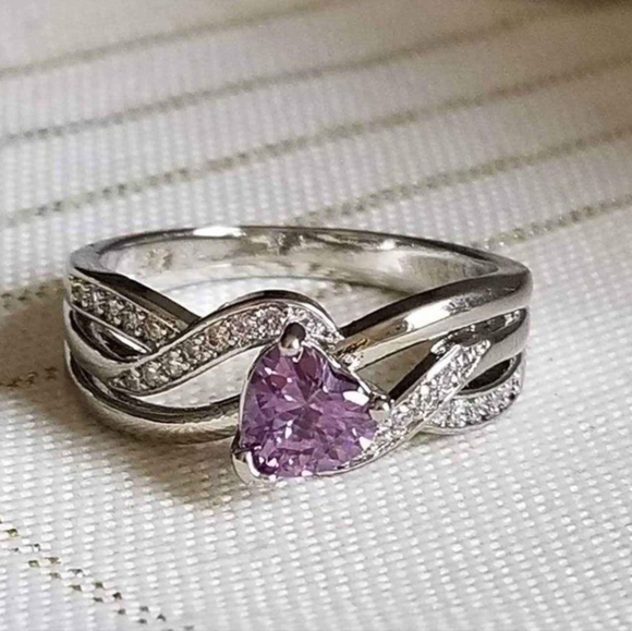 New 925 Silver Heart Shaped Amethyst Diamond Ring for Women - Picture 1 of 7